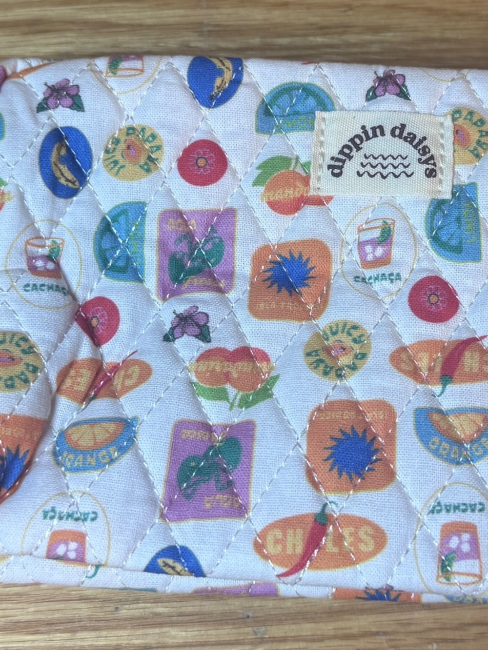 Dippin' Daisy Quilted Makeup Pouch Retro Food Print 7 X 5 X 3 In Zipper